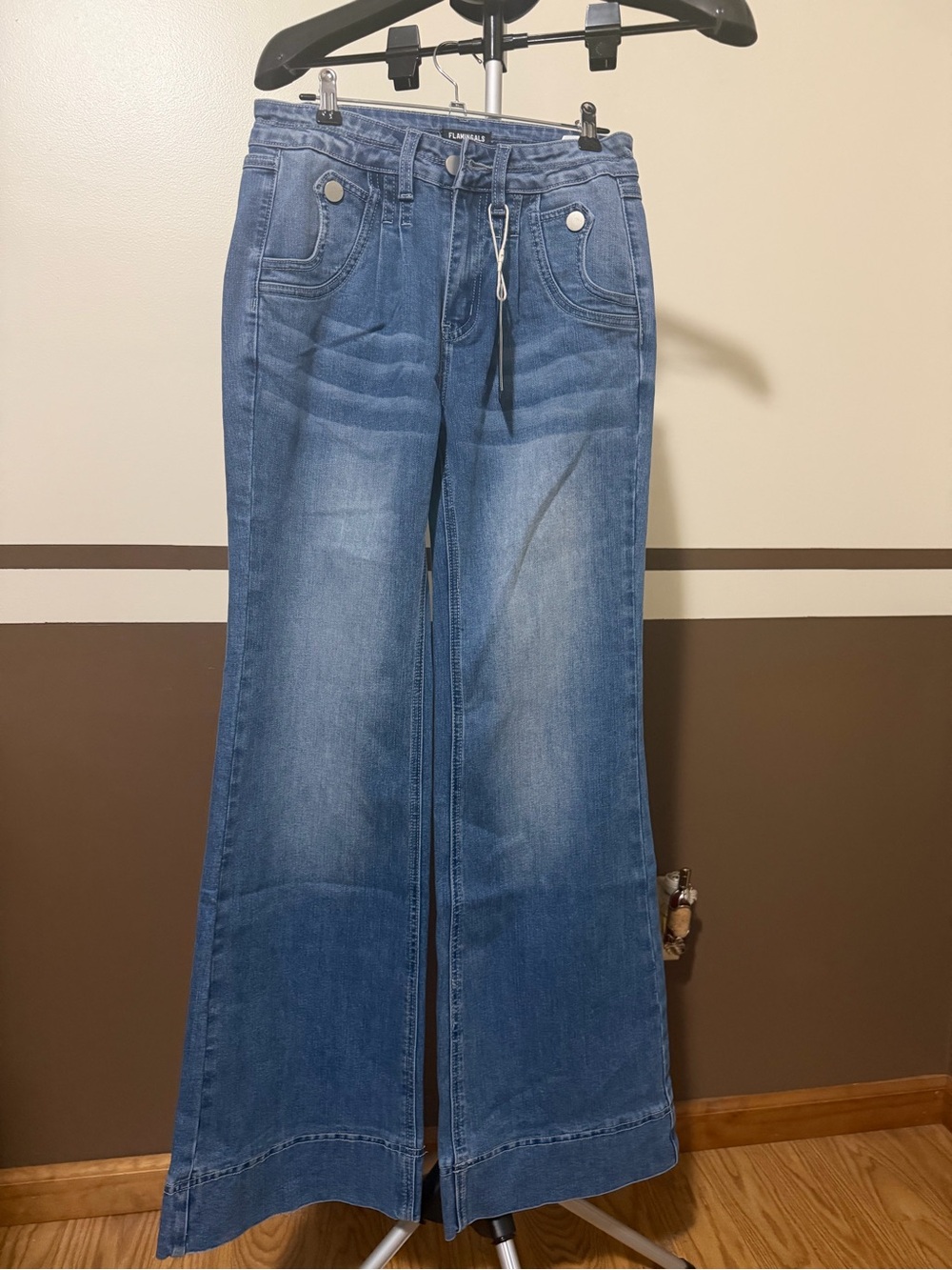 Flamingal Flared Mid-Rise Blue Wide-Leg Jeans NWT